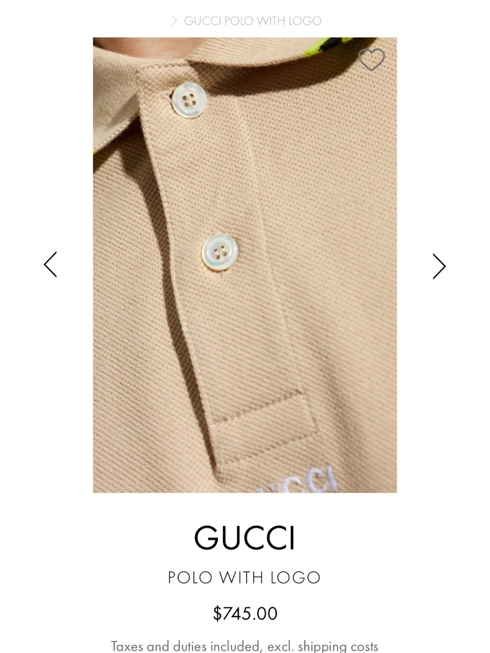 Gucci Beige Polo with Green-Trim Contrast Collar